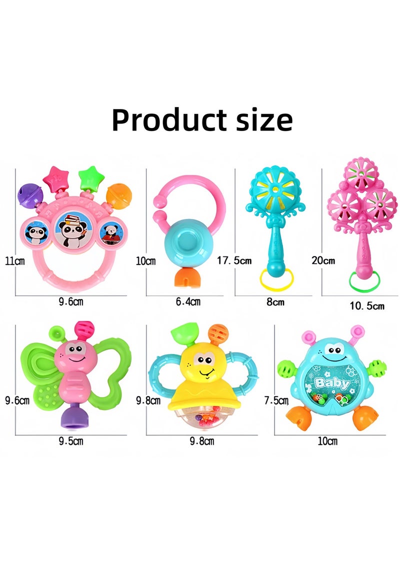 7pcs Baby Rattle Toy, Infant Teething Toys, Grab and Spin Rattles Sensory Toy Set, Food Grade Silicone + High Quality ABS Material, Bright Color, Baby Toys Gift for Babies 0-2 year old Boys Girls, Early Educational Toy Set. - Image 3